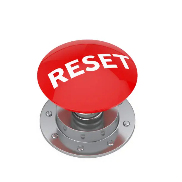 Red Industrial Reset Button on a white background. 3d Rendering