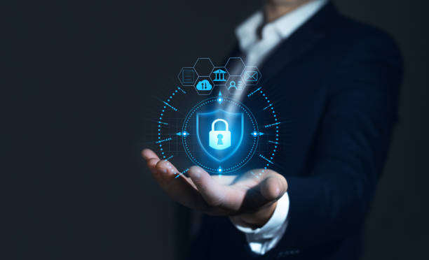 istock Businessman who protects his personal data from cyber attacks. Cyber security network and data protection privacy concept. 1348075153