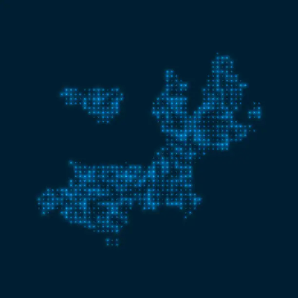 Vector illustration of Terre-de-Haut Island dotted glowing map.