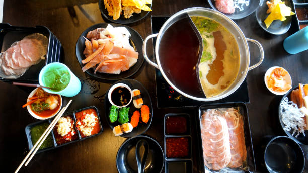 istock Top view of shabu table in buffet restaurant 1348077950