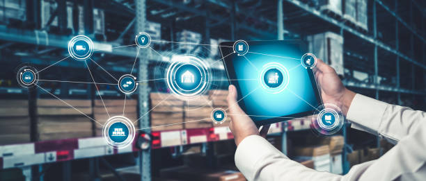istock Smart warehouse management system with innovative internet of things technology 1348078662
