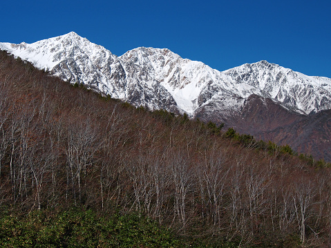 Shirouma mountain range shining in the first snowfall