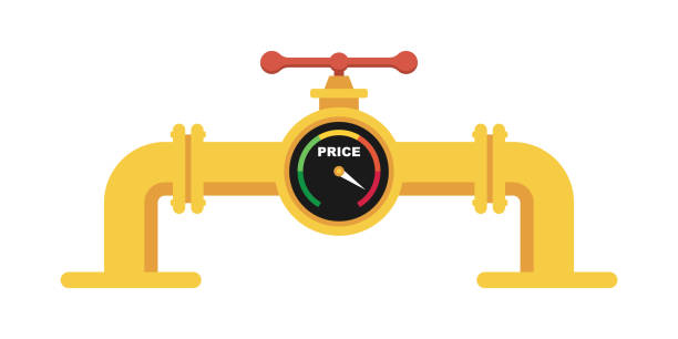 stockillustraties, clipart, cartoons en iconen met gas pipe with price indicator. high price for natural gas vector illustration - energierekening