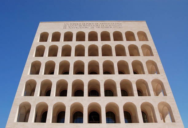 Rome, Italy - August 15, 2007: Palazzo della Civiltà Italiana also called the Square Colosseum (Colosseo Quadrato) at the EUR district.