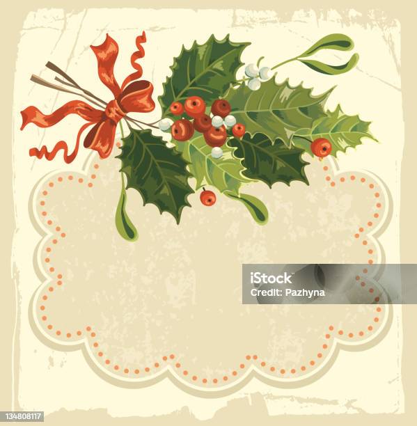 Vintage Weihnachtskarte Stock Vektor Art und mehr Bilder von Stechpalme - Stechpalme, Weihnachten, Altertümlich