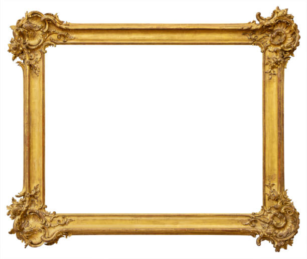 istock Beautiful rectangular vintage wooden old golden frame, isolated on white background 1348083260
