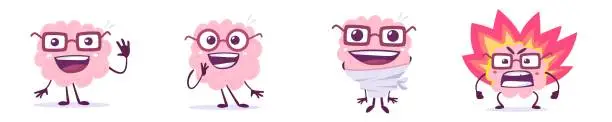 Vector illustration of Vector set of creative illustration of emotional pink brain in g