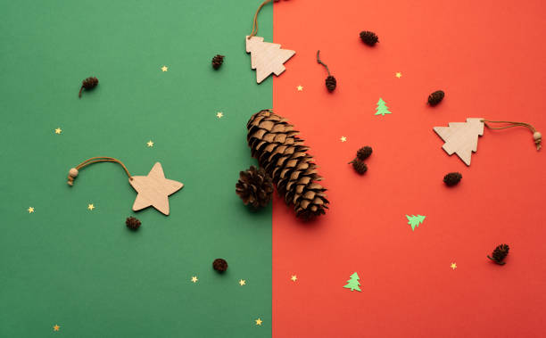 istock Composition with cones, stars and little Christmas trees 1348086524