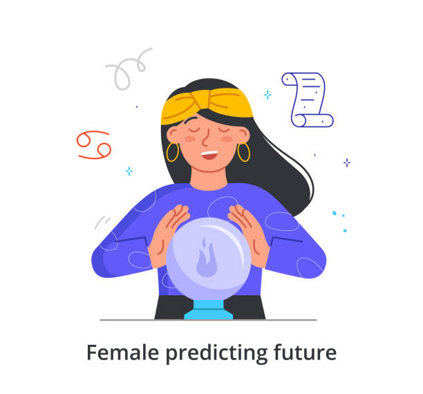 女性は将来の概念を予測する - telepathy点のイラスト素材／クリップアート素材／マンガ素材／アイコン素材