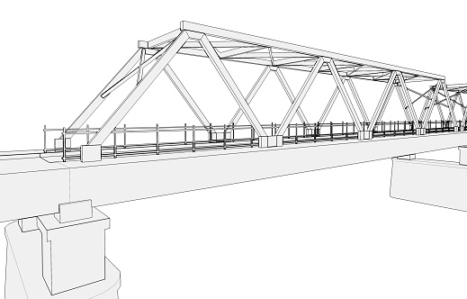 Truss bridge model. Outline gray model over white background, 3d