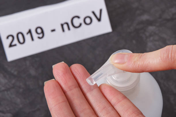 istock Disinfectant liquid with alcohol or soap for disinfection hands. Stop spreading outbreak coronavirus. Covid-19. 2019-nCoV. Sars-CoV-2 1348089440