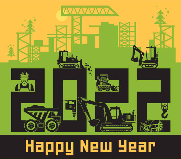 строительная техника, открытка с новым годом - construction worker earth mover truck quarry stock illustrations