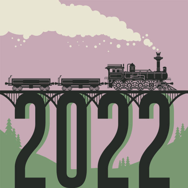 빈티지 증기 기관차 기차와 크리스마스 카드 - train steam train vector silhouette stock illustrations