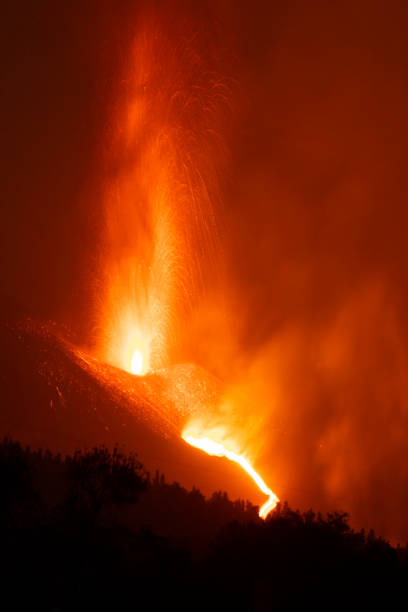 istock La Palma Volcanic Eruption at night, long exposure. 1348090700
