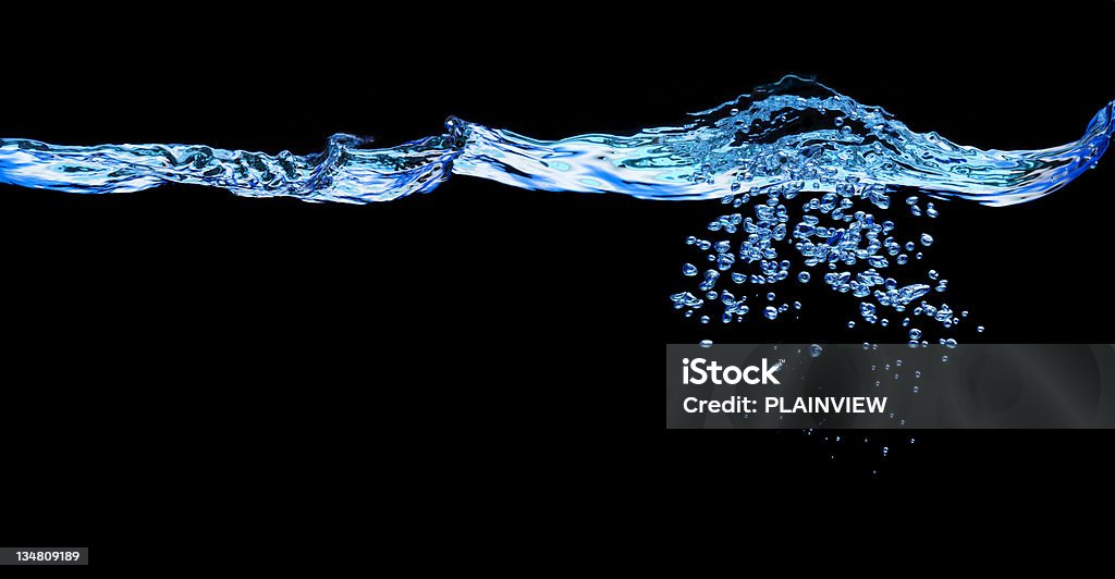 Burbujas en el agua azul, XXL - Foto de stock de Fondo negro libre de derechos