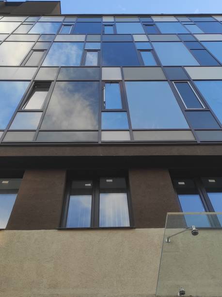 istock Modern architectural structures. Minimalistic, made of glass slabs. Buildings in Russia. 1348093207