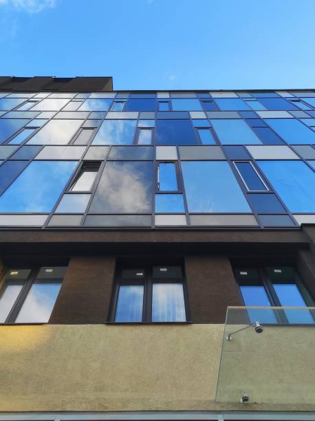 istock Modern architectural structures. Minimalistic, made of glass slabs. Buildings in Russia. 1348093211