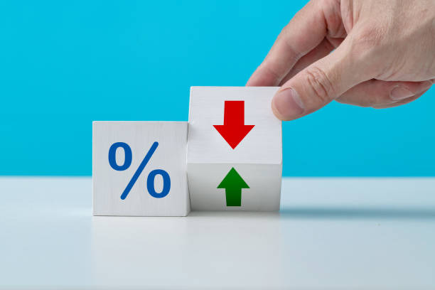istock Percentage sign with up or down arrow 1348098722