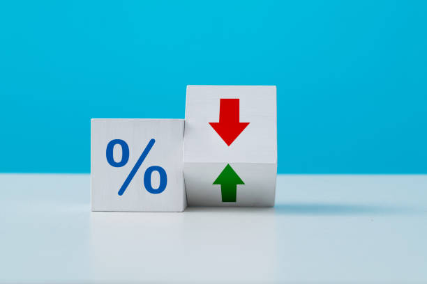istock Percentage sign with up or down arrow 1348098738