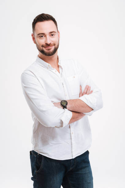 istock Attractive bearded man isolated over white background. 1348100595