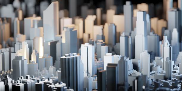 маленькая модель город нью-йорк городок, город пейзажи зданий небоскреб вид с воздуха 3d иллюстрация - figurine business toy high angle view стоковые фото и изображения