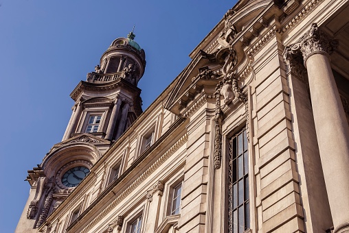 Santos, São Paulo - Brazil - April 4, 2009: Partial view of the facade of the Official Coffee Exchange building and current museum.