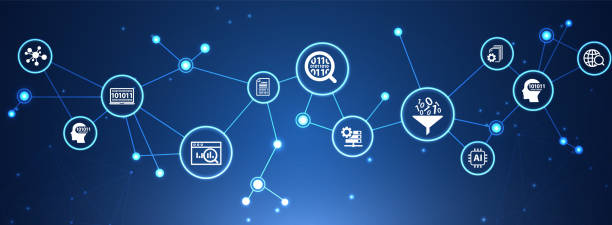 istock Data analysis and monitoring background or banner. Concept with icons related to digital transformation, financial statistics, big data, performance measuring, smart data driven management. 1348109875