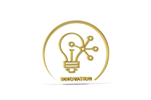 Golden 3d innovation icon isolated on white background - 3d render