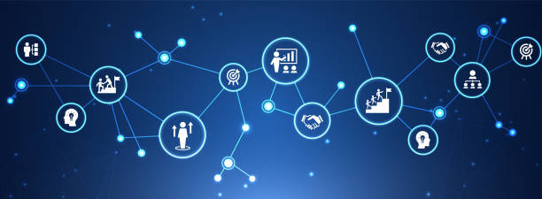 istock Leadership vector illustration. Banner with icons related to corporate company management 1348110998