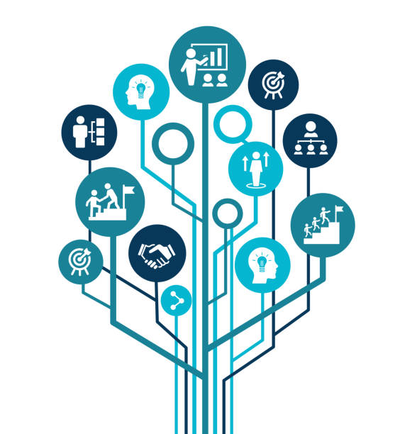 istock Leadership vector illustration. Banner with icons related to corporate company management 1348111021