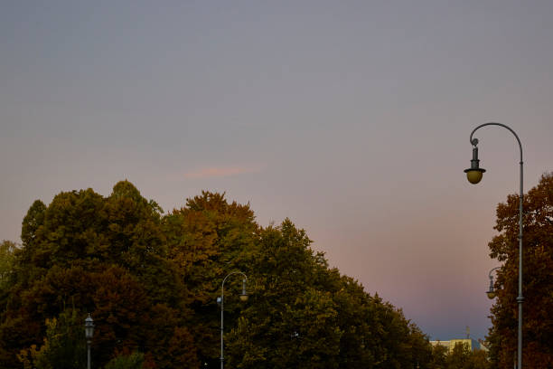 Full frame daylight image of different urban buildings within the Munich city bathed in a morning sunlight glow