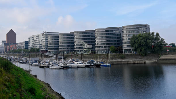 Duisburg, Germany, October 7, 2021 - New office buildings in Duisburg inner harbor (Innenhafen)