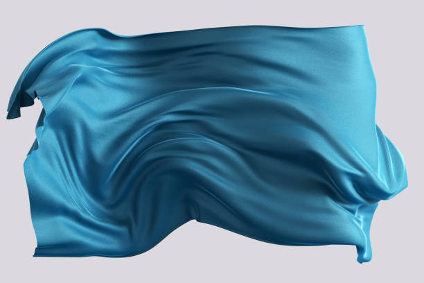 istock Blue satin cloth design element, isolated piece of blowing fabric banner, elegant textiles 3d rendering 1348112007