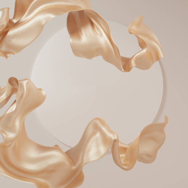 istock Fabric gold color Cloth Flowing on Wind, Textile Wave Flying movement, 3d rendering abstract fashion background 1348112431