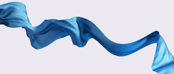 istock Blue dynamic Cloth silk scarf movement, floating fabric background, 3d rendering elegant silk textiles fly 1348115656