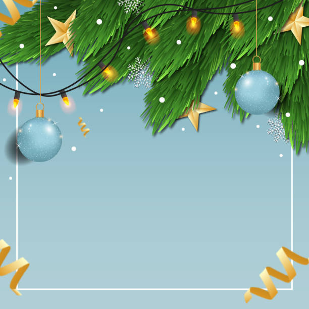 Christmas tree on a blue background, web template for festive promotional items