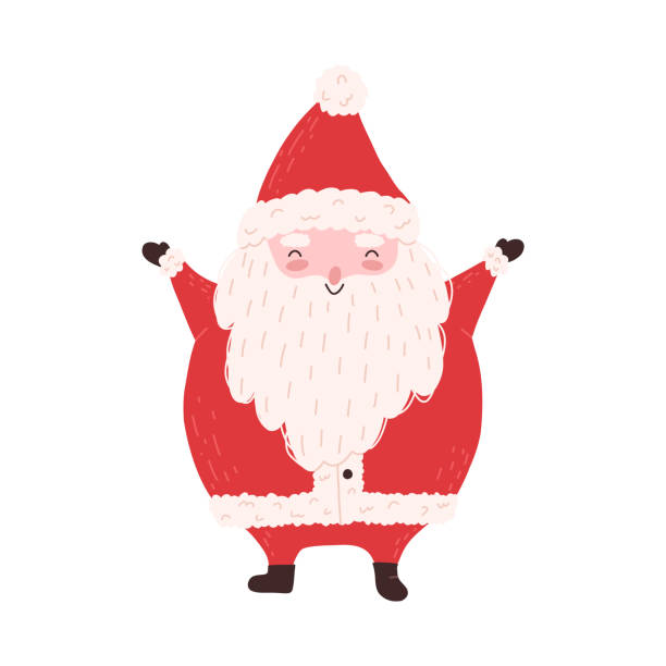 수염이 흔들리고 미소짓는 귀여운 산타 절, 흰색 배경에 고립 된 평평한 벡터 일러스트레이션. - santa stock illustrations