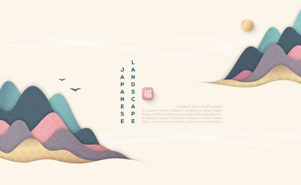 ilustrações, clipart, desenhos animados e ícones de paisagem de papel das montanhas guilin - sign art asia bird