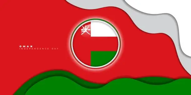 Vector illustration of Simple paper cut background with circle oman flag design. Oman Independence day background design.