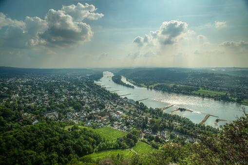 View on river Rhine and Bad Honnef, seen from Drachenfels.