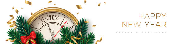 illustrazioni stock, clip art, cartoni animati e icone di tendenza di orologio voucher di vendita natalizia - il giorno di anno nuovo