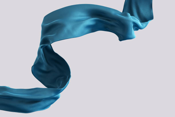 istock Blue satin cloth design element, isolated piece of blowing fabric wave, elegant textiles 3d rendering 1348120142