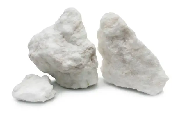 Three pieces of gypsum ore. Alabaster. On white background isolated