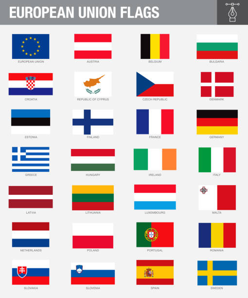 European Union Country Flags The flags of current EU member countries: Austria, Belgium, Bulgaria, Croatia, Republic of Cyprus, Czech Republic, Denmark, Estonia, Finland, France, Germany, Greece, Hungary, Ireland, Italy, Latvia, Lithuania, Luxembourg, Malta, Netherlands, Poland, Portugal, Romania, Slovakia, Slovenia, Spain and Sweden. Drawn in the correct aspect ratio. File is built in the CMYK color space for optimal printing, and can easily be converted to RGB without any color shifts. spanish flag stock illustrations