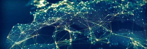 mapa futurista da europa com redes brilhantes - distribution maps - fotografias e filmes do acervo