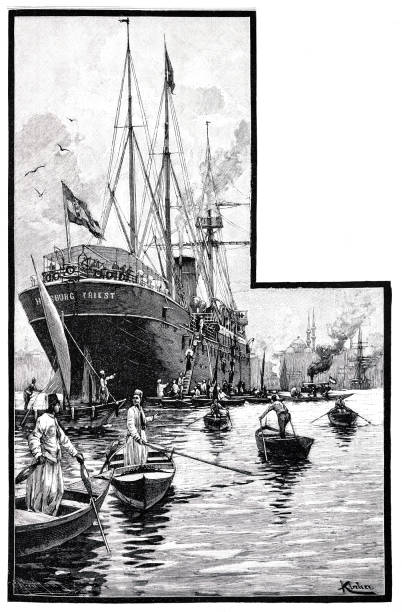 stambuł, przybycie ogromnego statku do portu - 2928 stock illustrations