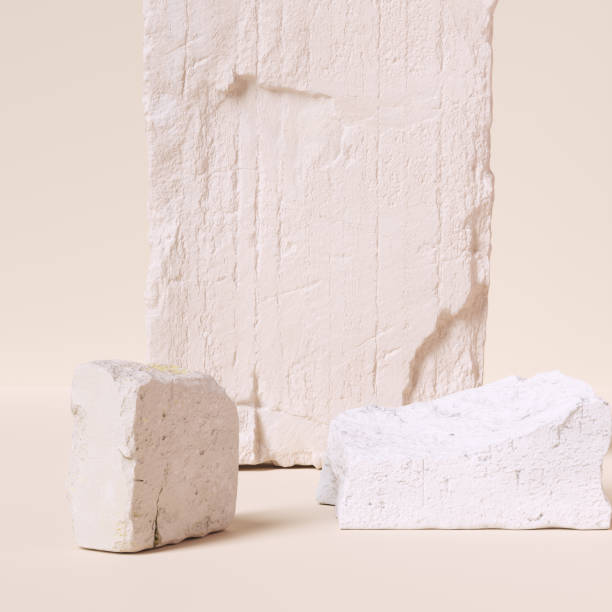 istock Pieces of white stone, pastel background for product presentation, object placement, cosmetic podium template, 3d rendering 1348129092