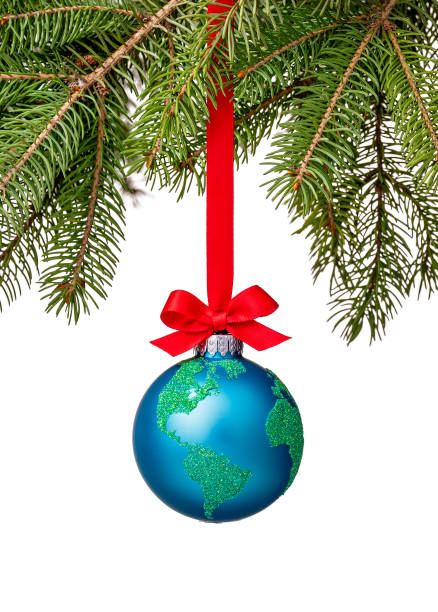 istock Peace on Earth Globe christmas ball ornament isolated on white. 1348129835