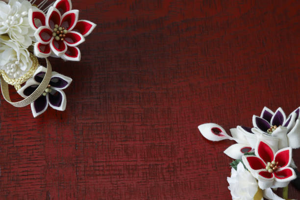 Pictured japanese decorative hair pin on the lacquered board.