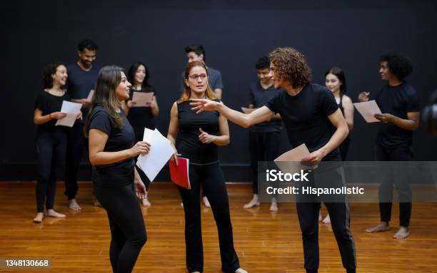 Acting Students Doing An Improv Exercise In A Drama Class Stock Photo - Download Image Now